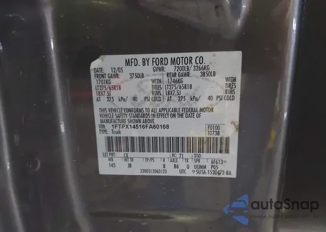 2006 Ford F-150 Fx4/Lariat/Xl/Xlt z USA, uszkodzony, nr VIN 1FTPX14516FA60168